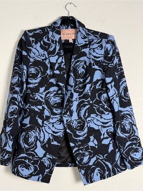 Black Label by Chico's Women's  Blazer L/12 Blue Black Floral Formal Business